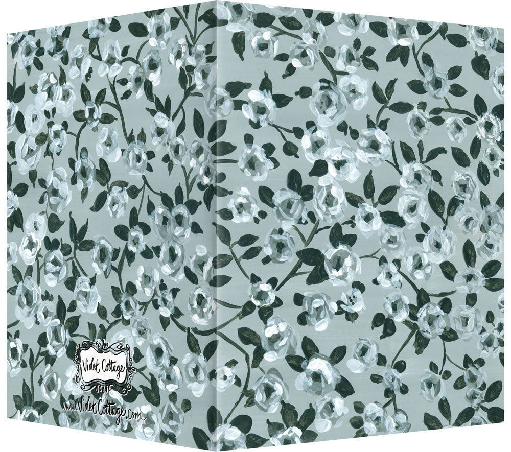 Black, Gray & White Chintz Floral Design - Blank Notecard