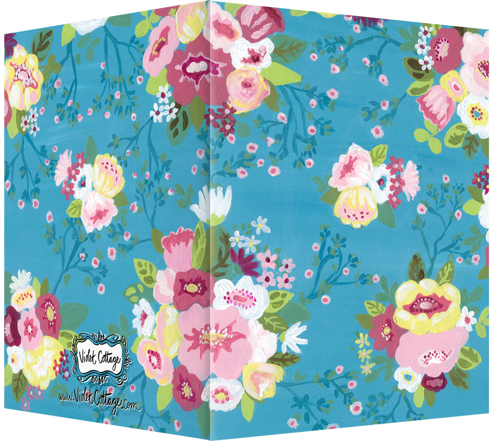 Turquoise, Pink, Yellow & Green Floral Design - Blank Notecard
