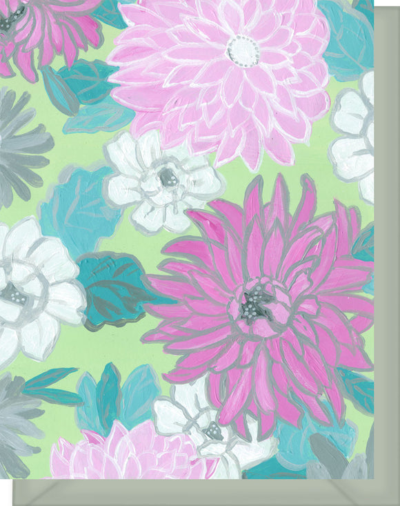 Pink, Gray & White Mums Floral Design - Blank Note Card