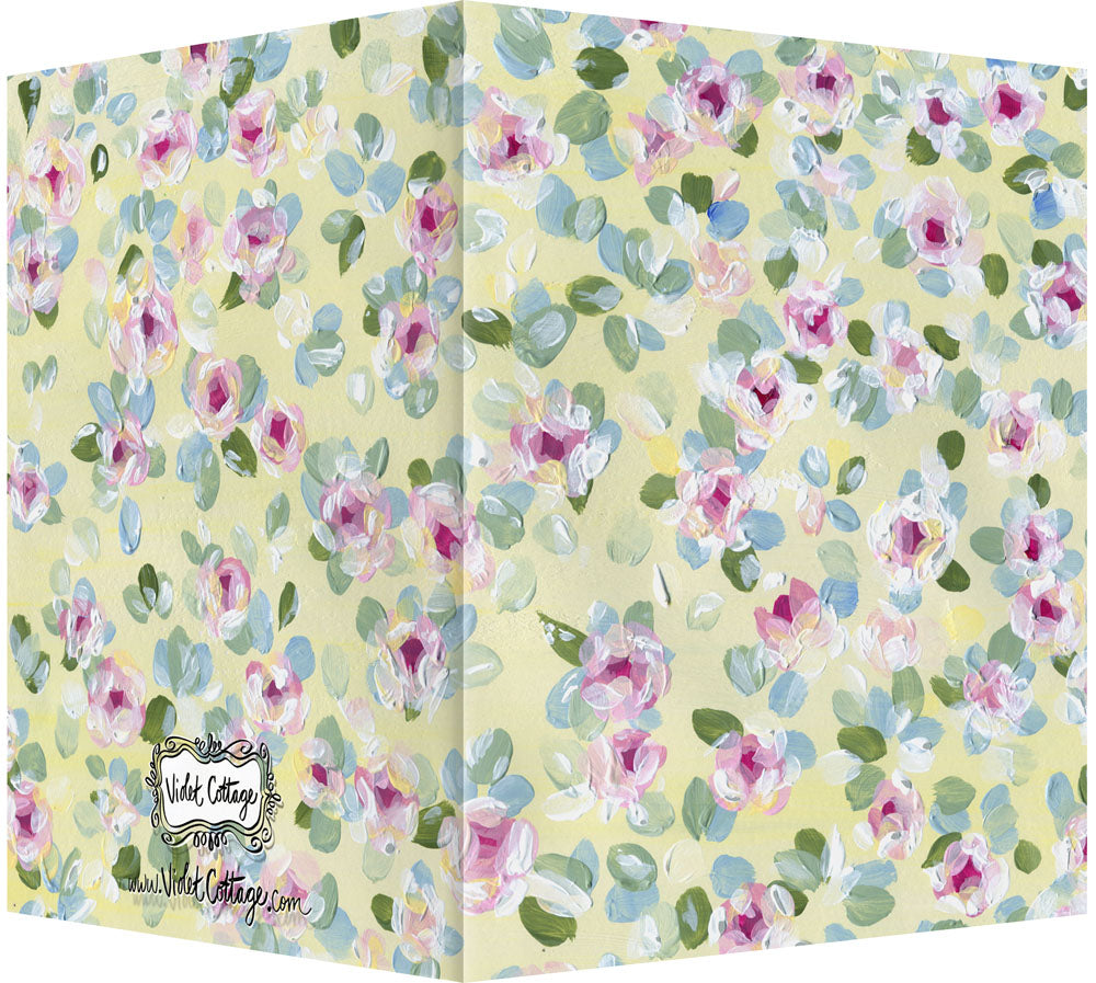 Pink, Yellow & Green Chintz Floral Design - Blank Notecard