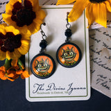 Crazy Cat Retro Halloween Glass Cabochon Earrings