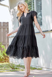 Solid Lace Tiered Dress: Black