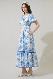 Juba Floral Ordy Smocked Midi Dress: WHT-BLUES / M