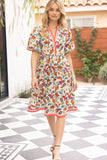 35862 Multi Stripe Detailed Floral Print Midi Dress: Multi / S