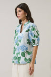 Mirla Floral Terri Puff Sleeve Top: BLUE-GREEN-MUL / S