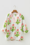 LDC Spring Wild Flower Print V Neck 3/4 Sleeve Blouse|S-4X: Pink / XL