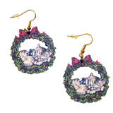 Vintage Cat in Wreath Earrings