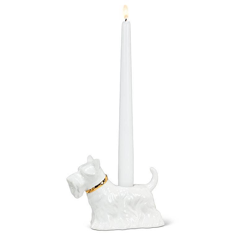 Scottie Dog Taper Holder-6"L: White