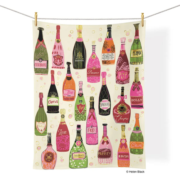 Bubble Pop Fizz Champagne Art Hand Towel by Artist Helen Black