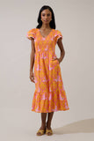 Jaidy Floral Patte Tiered Midi Dress: ORG-PINKS-MUL / XS