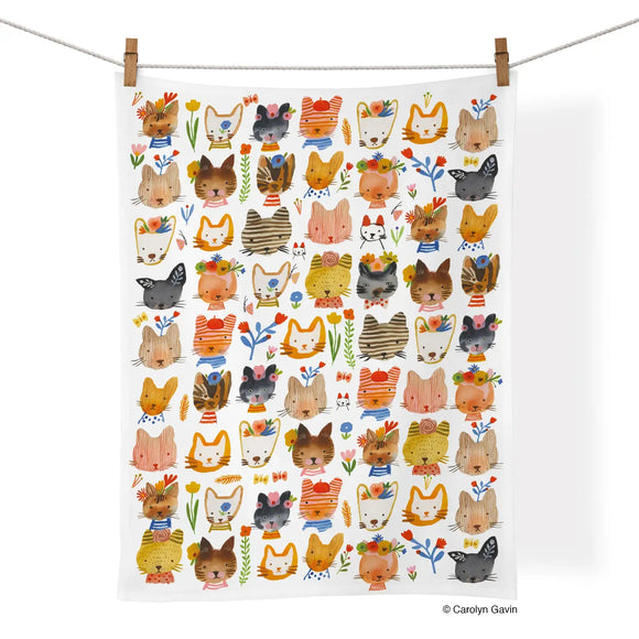 Kitty Parade 100% Cotton Kitchen Tea Towel Art by Carolyn Gavin