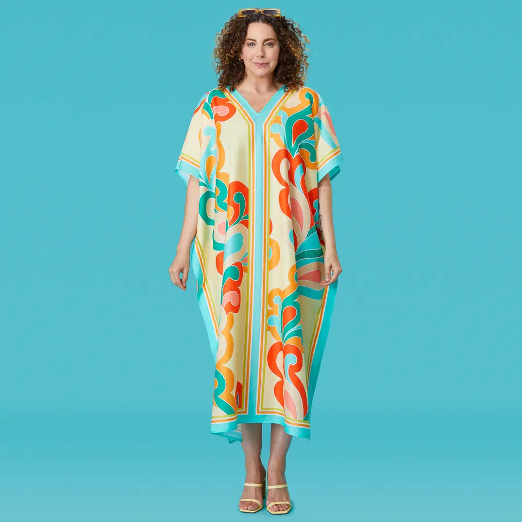 Paisley Pop Long Caftan Beach and Pool Coverup