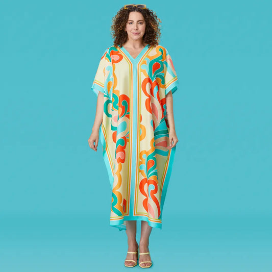 Paisley Pop Long Caftan Beach and Pool Coverup