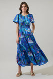 Punta Alta Ordy Smocked Midi Dress: COBALT-COMBO / XL
