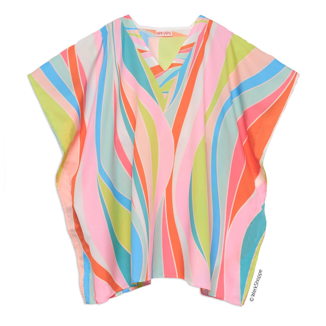 Wavy Stripe Halftan Kaftan Beach and Pool Coverup Mod One Size