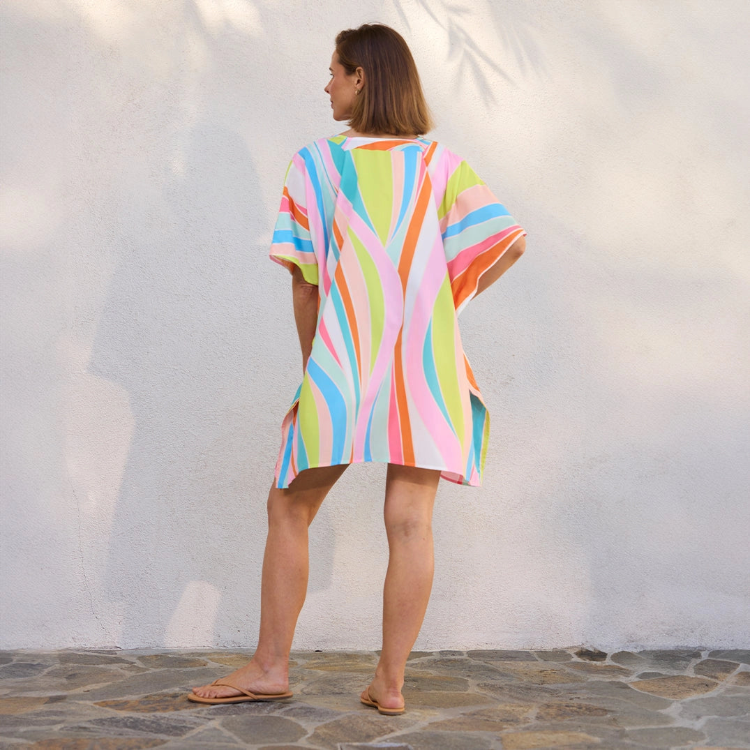 Wavy Stripe Halftan Kaftan Beach and Pool Coverup Mod One Size