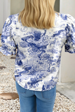 LDC Wild Animal Paradise Striped Detail V Neck Blouse: Blue / XL