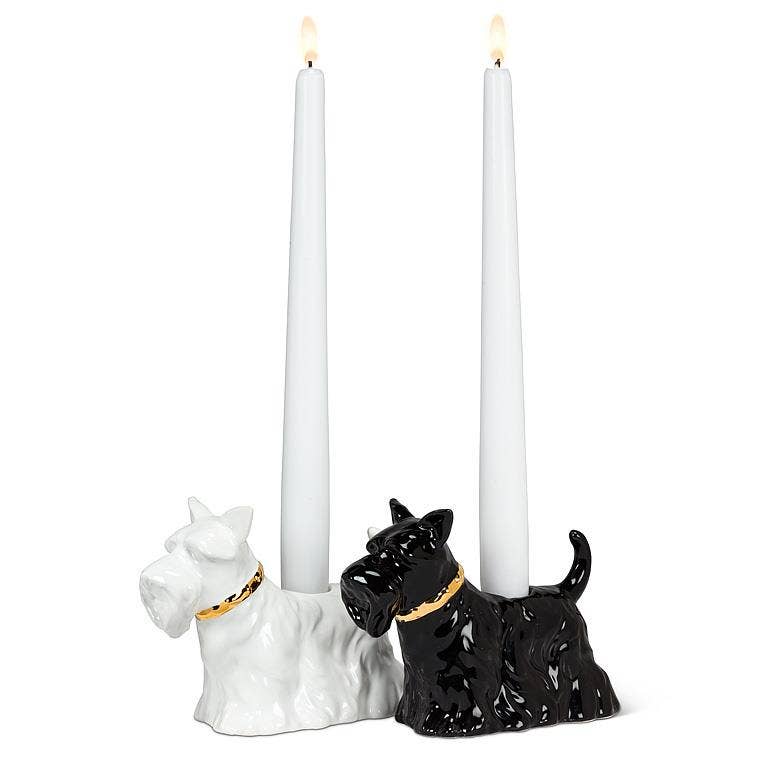 Scottie Dog Taper Holder-6"L: White