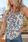 Blue Floral Print Knotted V-Neck Tank Top 12552
