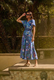 Punta Alta Ordy Smocked Midi Dress: COBALT-COMBO / XS