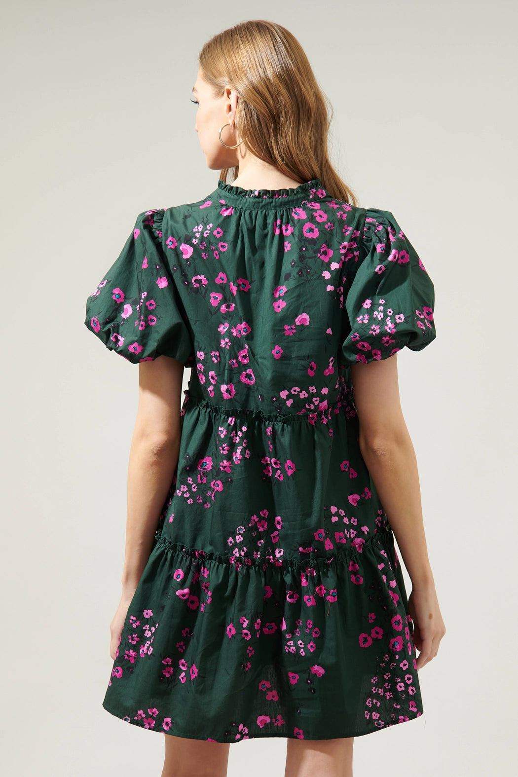 Anissa Floral Jeanne Bubble Sleeve Babydoll Dress Dark Green Pink 1402 Violet Cottage Anissa Floral Jeanne Bubble Sleeve Babydoll Dress Dark Green Pink 1402 Violet Cottage