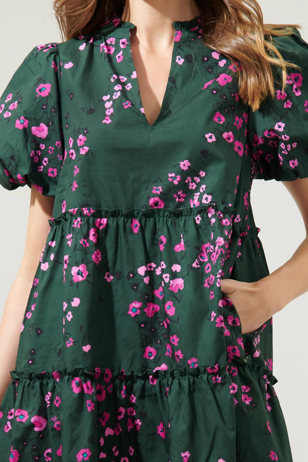 Anissa Floral Jeanne Bubble Sleeve Babydoll Dress Dark Green Pink 1402 Violet Cottage Anissa Floral Jeanne Bubble Sleeve Babydoll Dress Dark Green Pink 1402 Violet Cottage