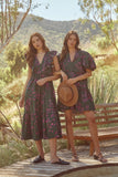 Anissa Floral Jeanne Bubble Sleeve Babydoll Dress Dark Green Pink 14024PB