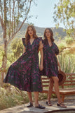 Anissa Floral Jeanne Bubble Sleeve Babydoll Dress Dark Green Pink 14024PB