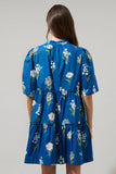 Madison Floral Dixie Split Neck Shift Dress Blue 14031