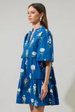 Madison Floral Dixie Split Neck Shift Dress Blue 14031
