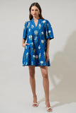 Madison Floral Dixie Split Neck Shift Dress Blue 14031