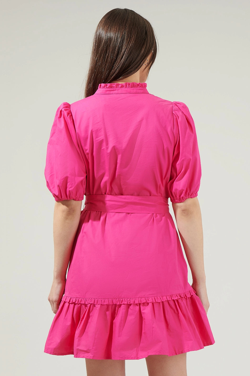 Sasha Split Neck Shift Mini Dress Bright Fuchsia 14152A