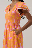 Jaidy Floral Patte Tiered Midi Dress: ORG-PINKS-MUL / XL