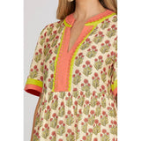 WOVEN PRINT MINI DRESS: PINK / M