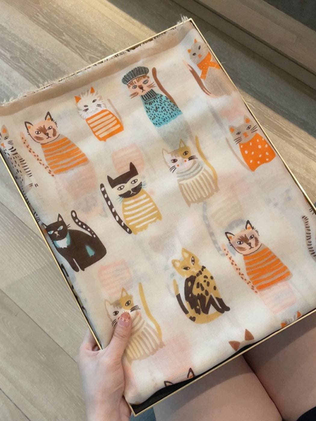 Scarvii - Playful Cat Print Scarf: Red