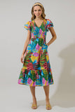 Novi Tropical Patte Tiered Midi Dress: KELLY-MULTI / XL