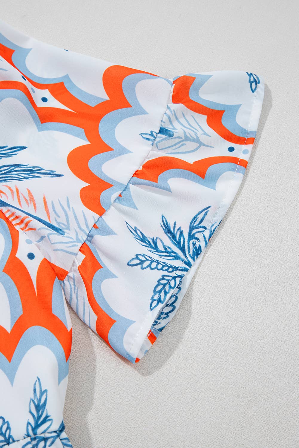 Contrast Palm Tree Printed Short Sleeve Flowy Dress