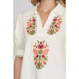 EMBROIDERY WOVEN TOP: NAVY / M