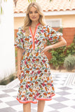 35862 Multi Stripe Detailed Floral Print Midi Dress: Multi / S