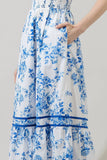 Juba Floral Ordy Smocked Midi Dress: WHT-BLUES / L