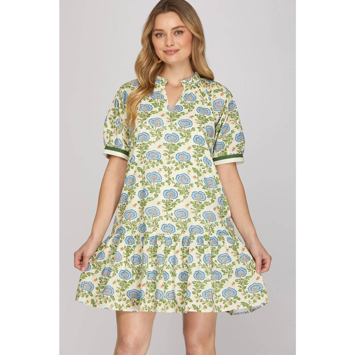 Mini Drop Waist Dress Blue Floral