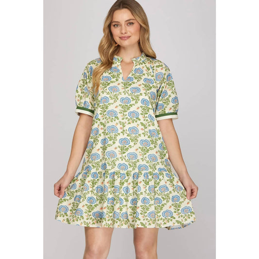 Mini Drop Waist Dress Blue Floral