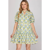 NEW PRINTED MINI DRESS: BLUE / L