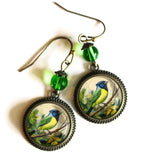Green Jay Vintage Inspired Glass Cabochon Earrings
