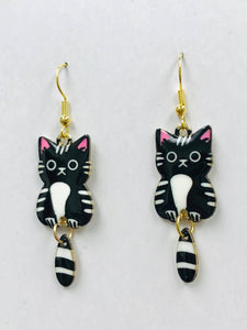 Black Cat Wagging Tail Earrings