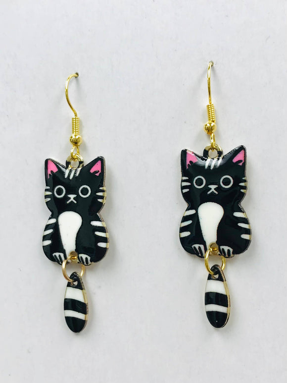 Black Cat Wagging Tail Earrings