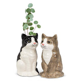 Sitting Cat Vase-Black & White-8"H