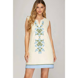 EMBROIDERED MINI DRESS: LT. BLUE / S