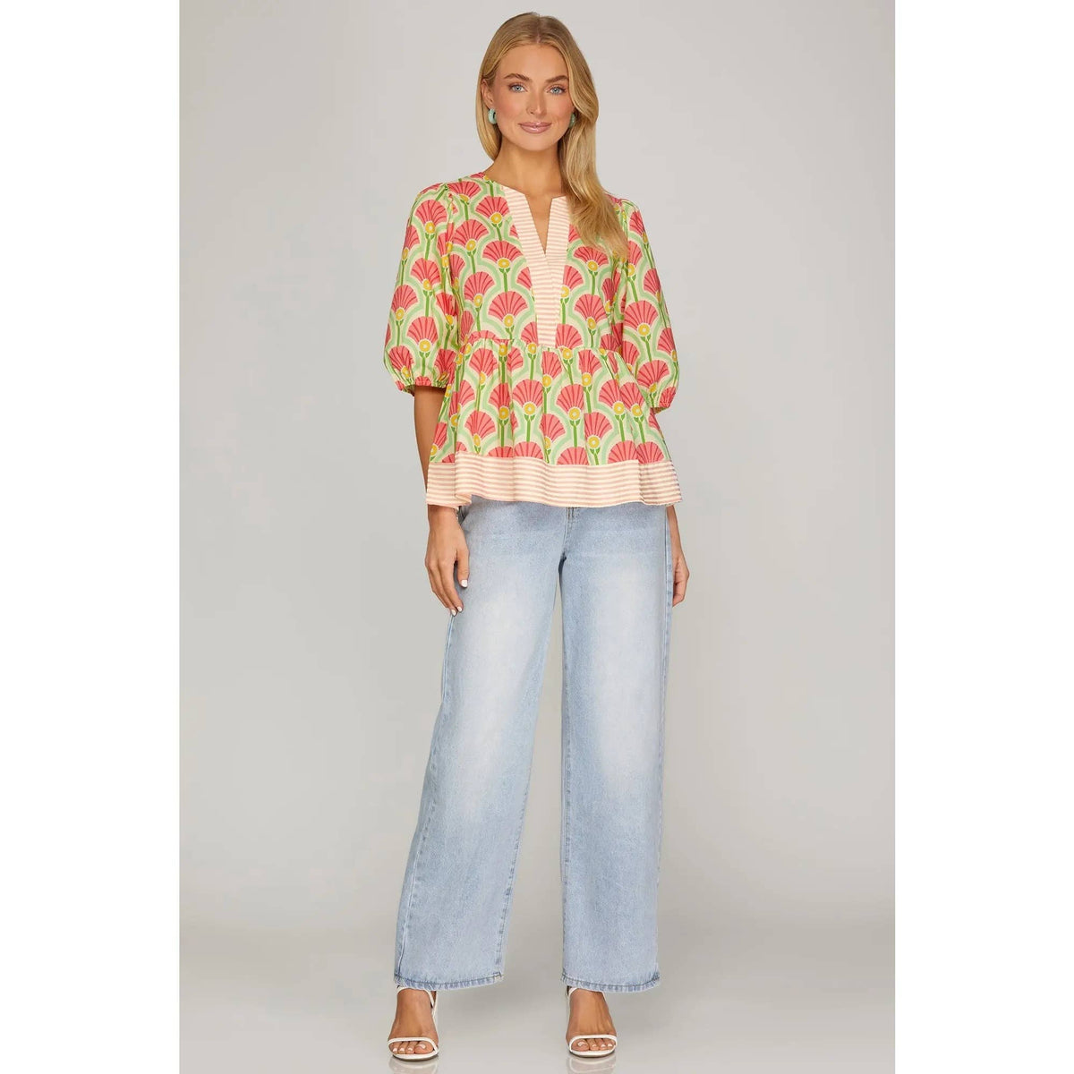Woven Print Samantha Top in Pink