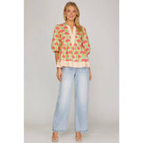 WOVEN PRINT TOP: BLUE / S
